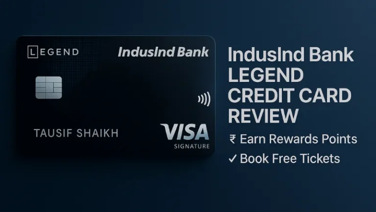 IndusInd Bank Legend Credit Card Review image with realistic blue card design and chip