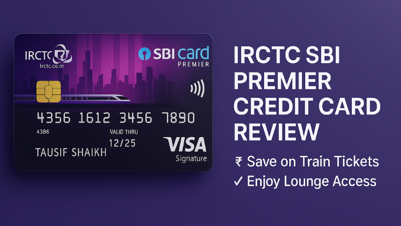 IRCTC SBI Premier Credit Card Review showing benefits like train ticket savings and railway lounge access – ideal for frequent Indian Railways travelers