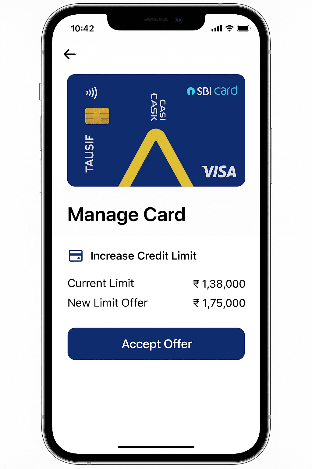 SBI Cashback Credit Card Credit Limit Offer Screenshot
