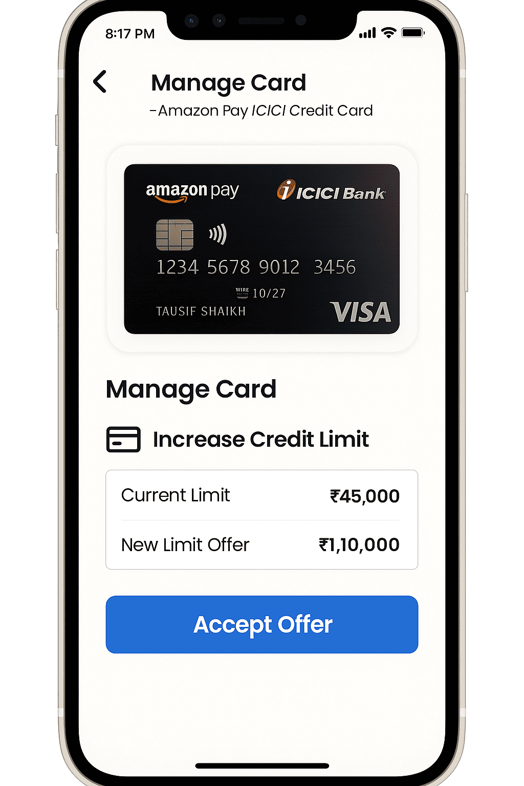 Amazon Pay ICICI Credit Limit Upgrade Screenshot