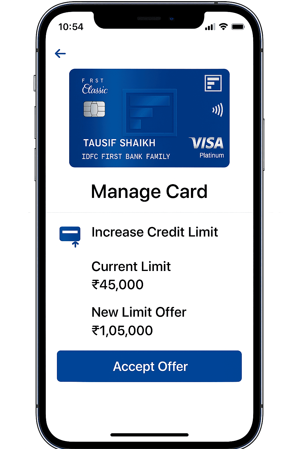 IDFC FIRST Credit Limit Upgrade Screenshot – App