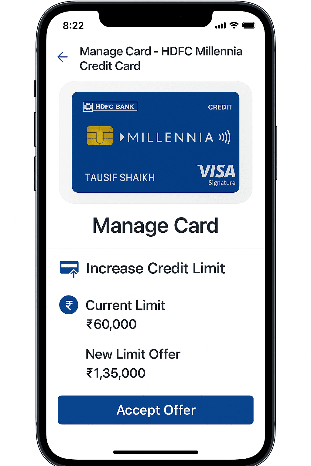 HDFC Millennia Credit Limit Upgrade Screenshot – NetBanking