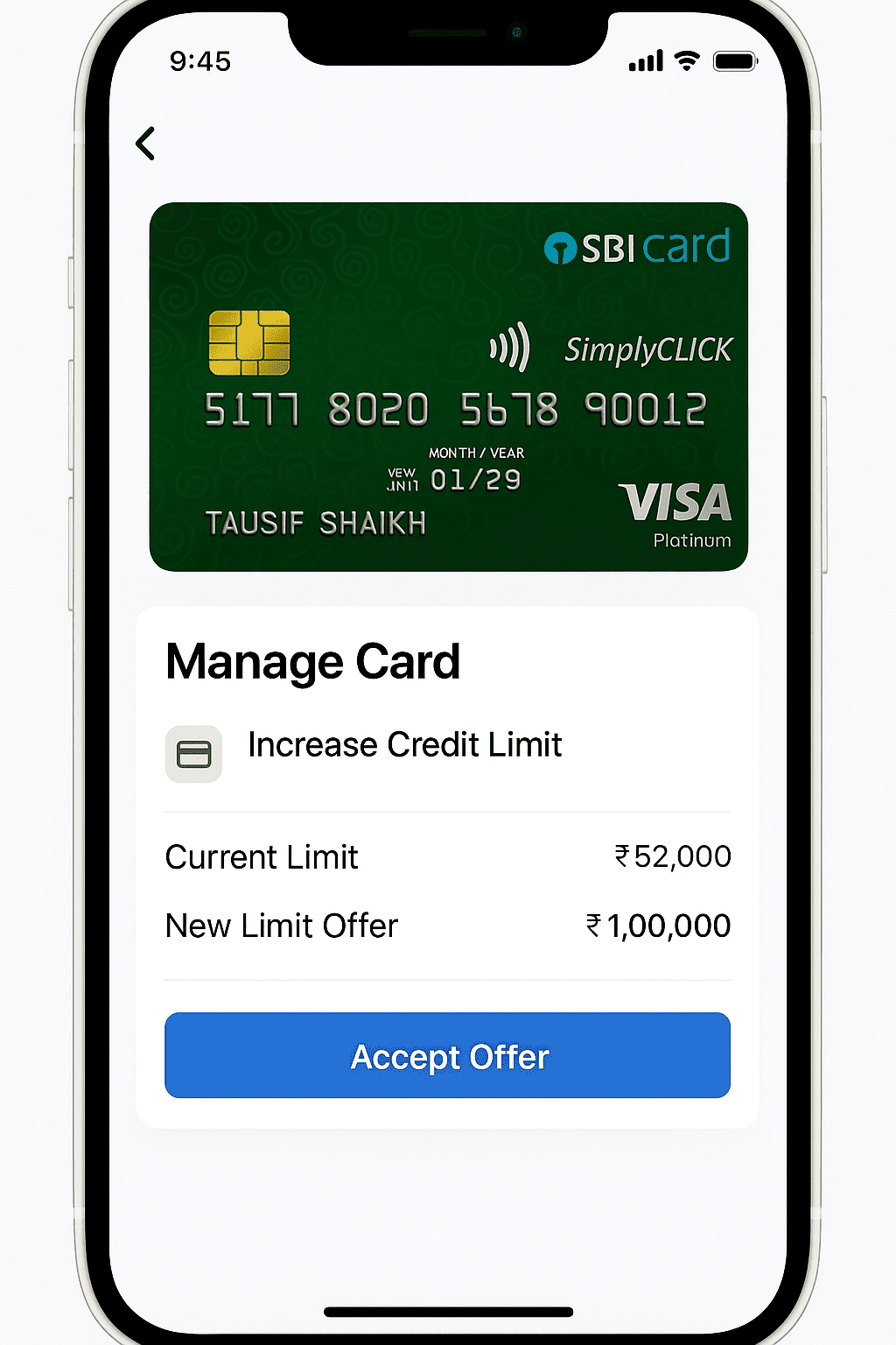 SBI SimplyCLICK Credit Card Limit Increase Screenshot