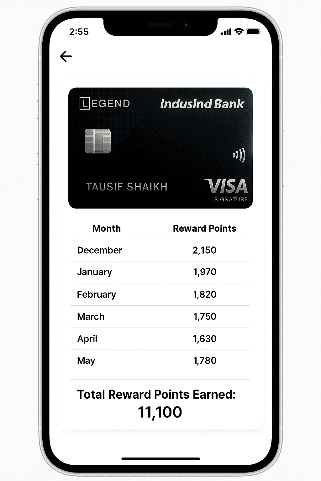 IndusInd Bank Legend Credit Card Design