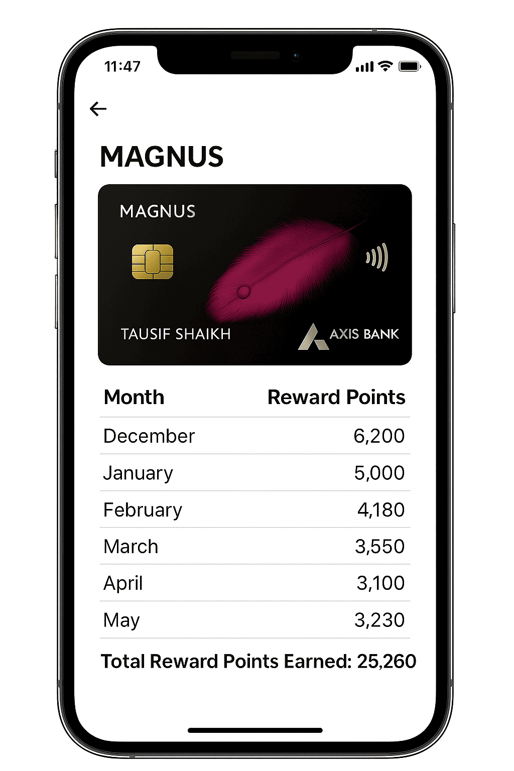 Axis Magnus Reward Summary Mobile UI