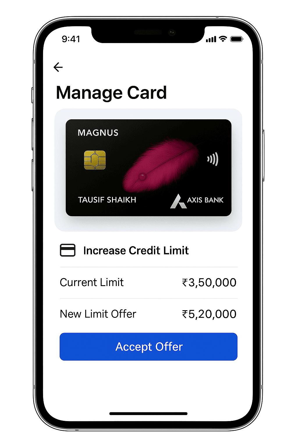 Axis Bank Magnus Credit Card – Manage Card App UI