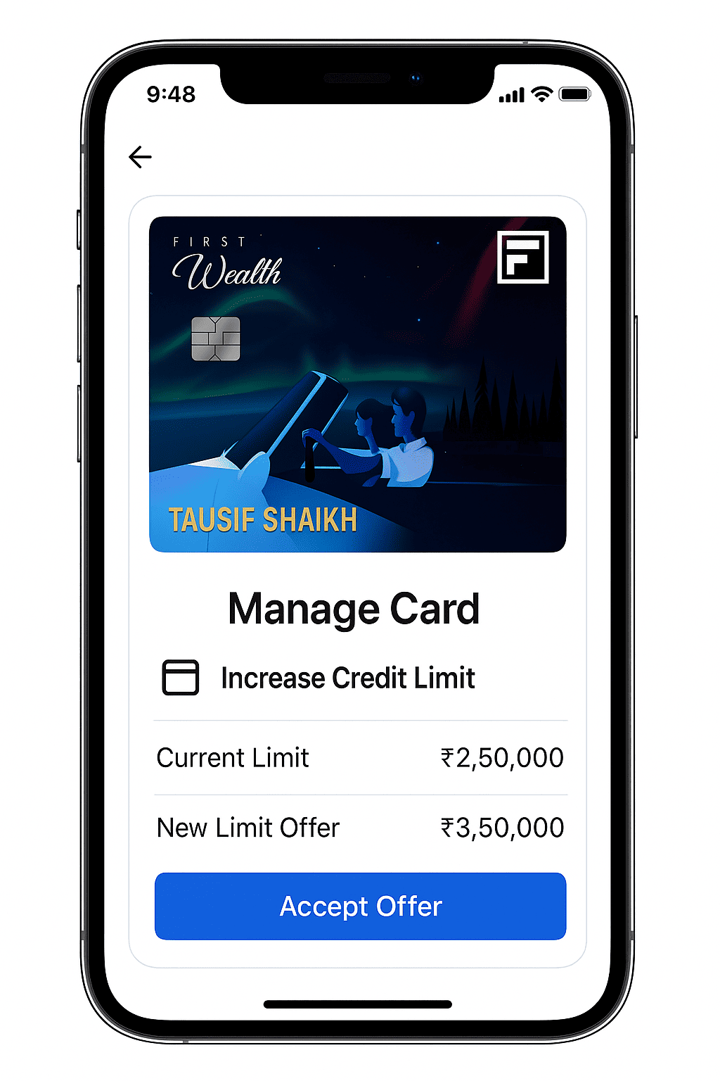 IDFC FIRST Wealth Credit Card – Credit Limit App UI