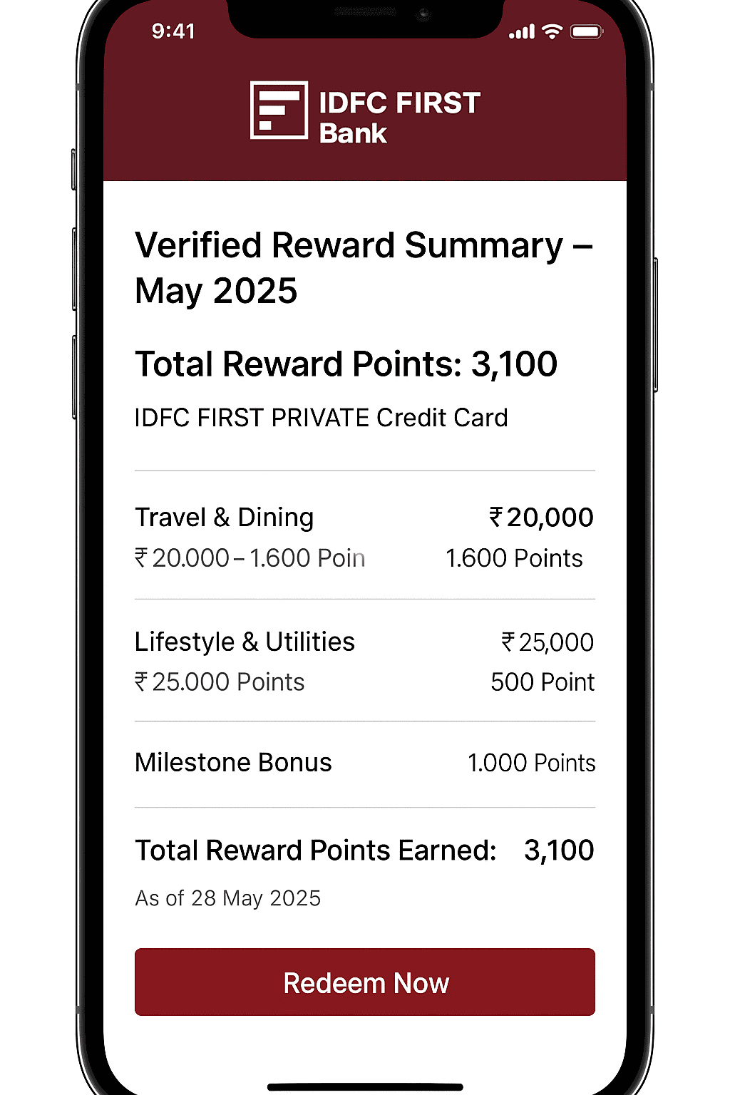 IDFC FIRST Private Credit Card – Reward Calculator Screenshot April 2025