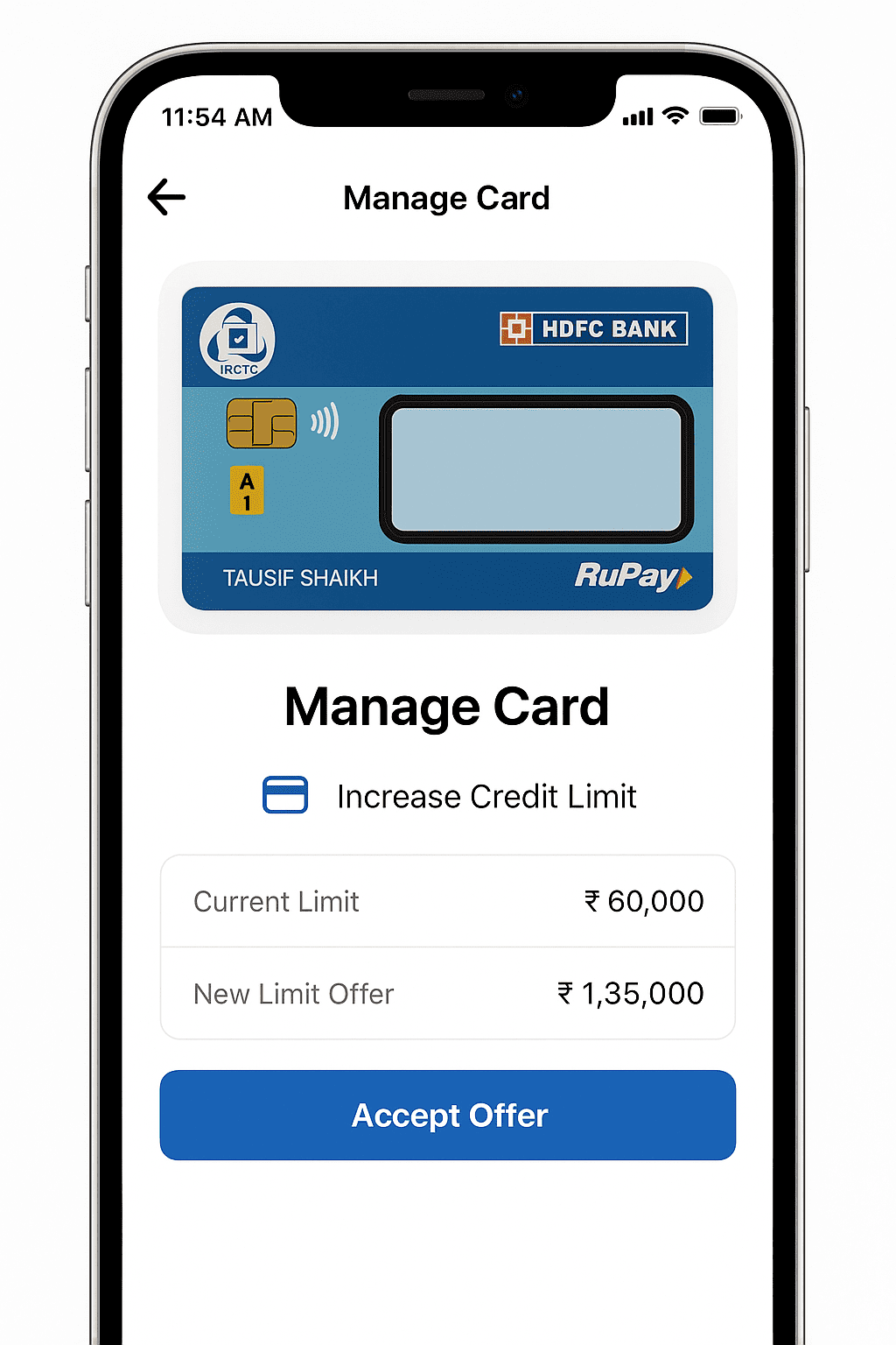 HDFC IRCTC Credit Card Limit Increase Screenshot