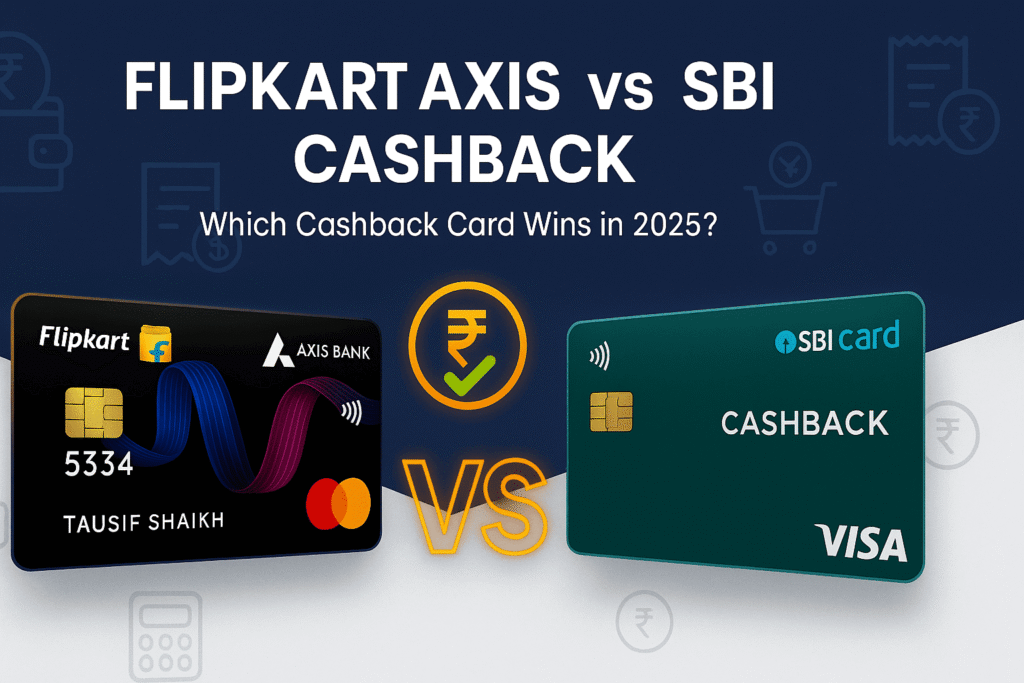 Flipkart Axis Bank Credit Card vs SBI Cashback Credit Card featured comparison image showing both cards with cashback symbols, VS layout, and 2025 title